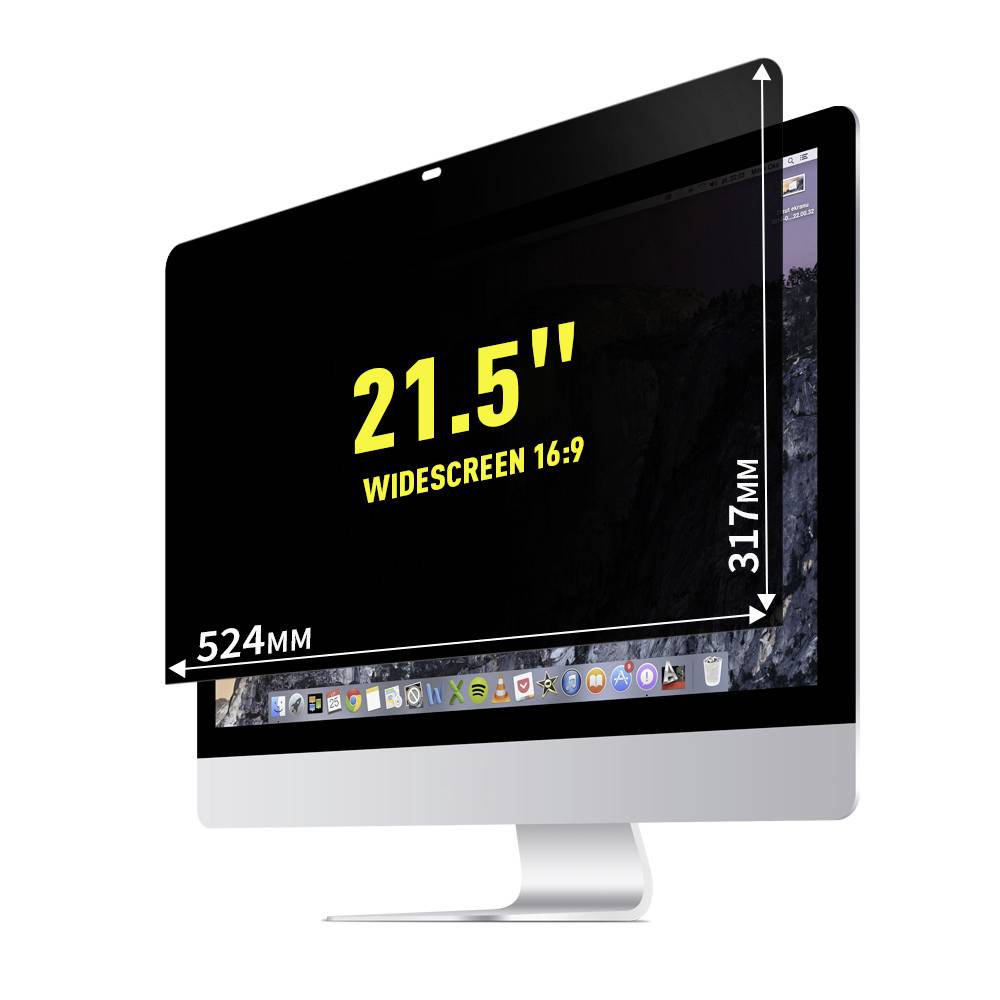 Monitor o przekątnej 21,5 cali i proporcjach ekranu 16:9. Wymiary: 524 mm szerokości, 317 mm wysokości.