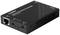Czarny odbiornik HDMI i IR-over-IP z wieloma złączami, w tym CAT 5/6 i IR, do transmisji audio i wideo.