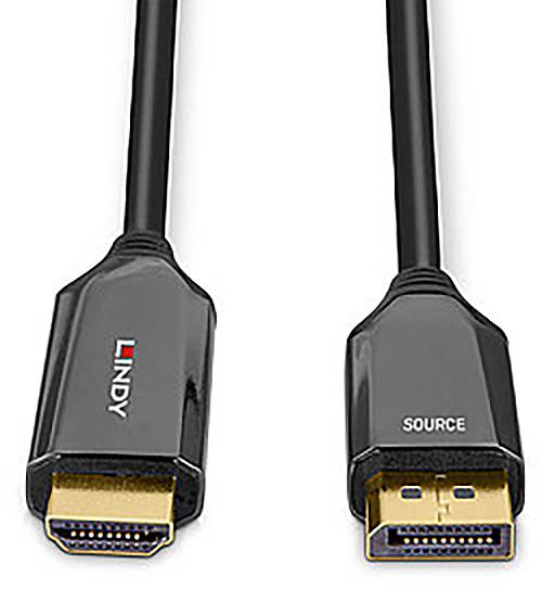 Kabel HDMI z dwoma wtyczkami. Jedna wtyczka jest oznaczona jako 'SOURCE'.