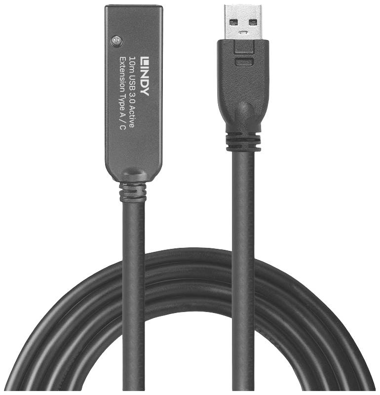 USB-кабель LINDY USB 3.2 Gen1 USB-A чоловічий - USB-C® жіночий 10.00 м Чорний 43376