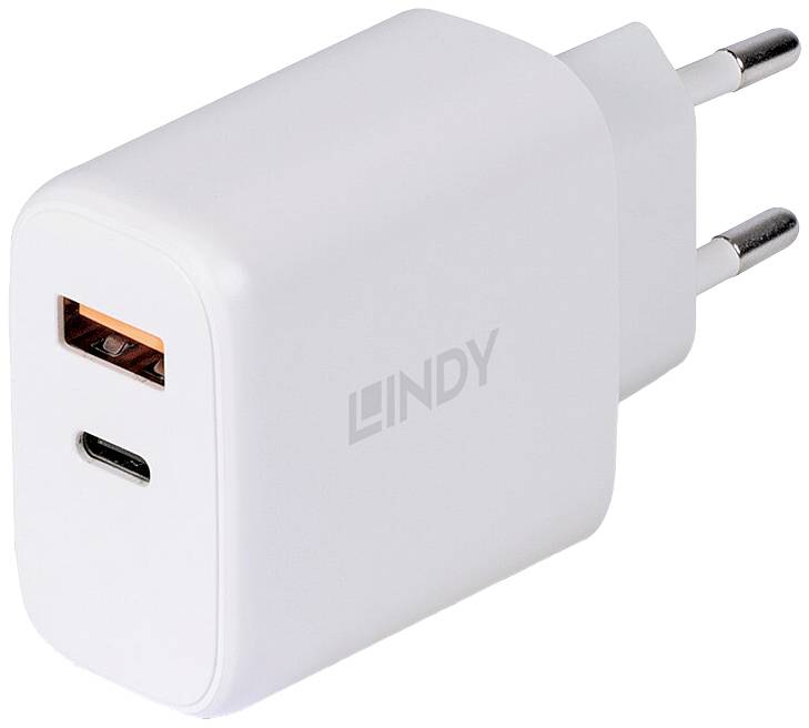 LINDY 30 Вт USB Type A & C Charger USB Charger 30 W 1x USB-A, 1x USB-C® white house