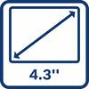 Przekątna 4,3 cala wyświetla ekran w kwadracie z diagonalną linią i strzałkami na końcach.
