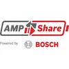 Logo 'AMPShare' ze strzałkami skierowanymi w górę i w prawo, poniżej napis 'Powered by BOSCH' z logotypem Bosch.