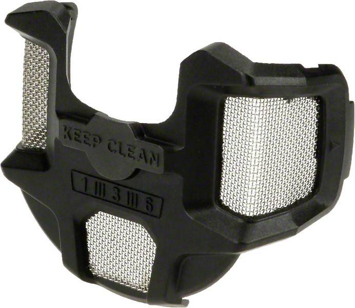Czarny plastikowy filtr powietrza z metalowymi siatkami i napisem 'KEEP CLEAN' prezentuje środek ochrony do filtracji powietrza.