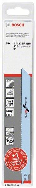 Opakowanie brzeszczotu Bosch, 25 sztuk. Model: S 1122 BF BIM, długa żywotność, szybkie cięcie, odpowiedni do różnych materiałów.