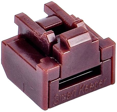 Mały, brązowy zamek zabezpieczający do złączy Ethernet, chroniący przed nieuprawnionym dostępem do portów sieciowych.