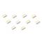 Dziesięć małych, kremowych kamyków z tworzywa sztucznego ułożonych w dwóch skośnych rzędach na białym tle.