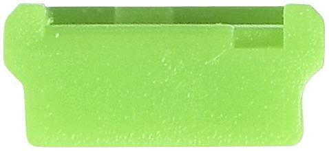 Zielony uchwyt z tworzywa sztucznego, w kształcie prostokąta, prawdopodobnie używany jako dystanser lub osłona ochronna.