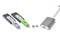Przewód USB-C jest prezentowany z adapterami w różnych kolorach. Adaptery są dostępne w kolorach szarym i zielonym.