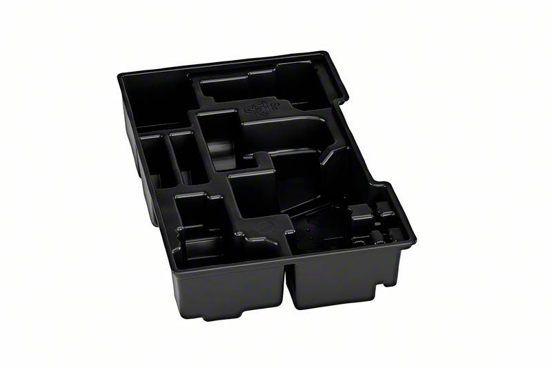 Czarna, ukształtowana plastikowa opakowanie z różnymi przegródkami do bezpiecznego przechowywania drobnych elementów.
