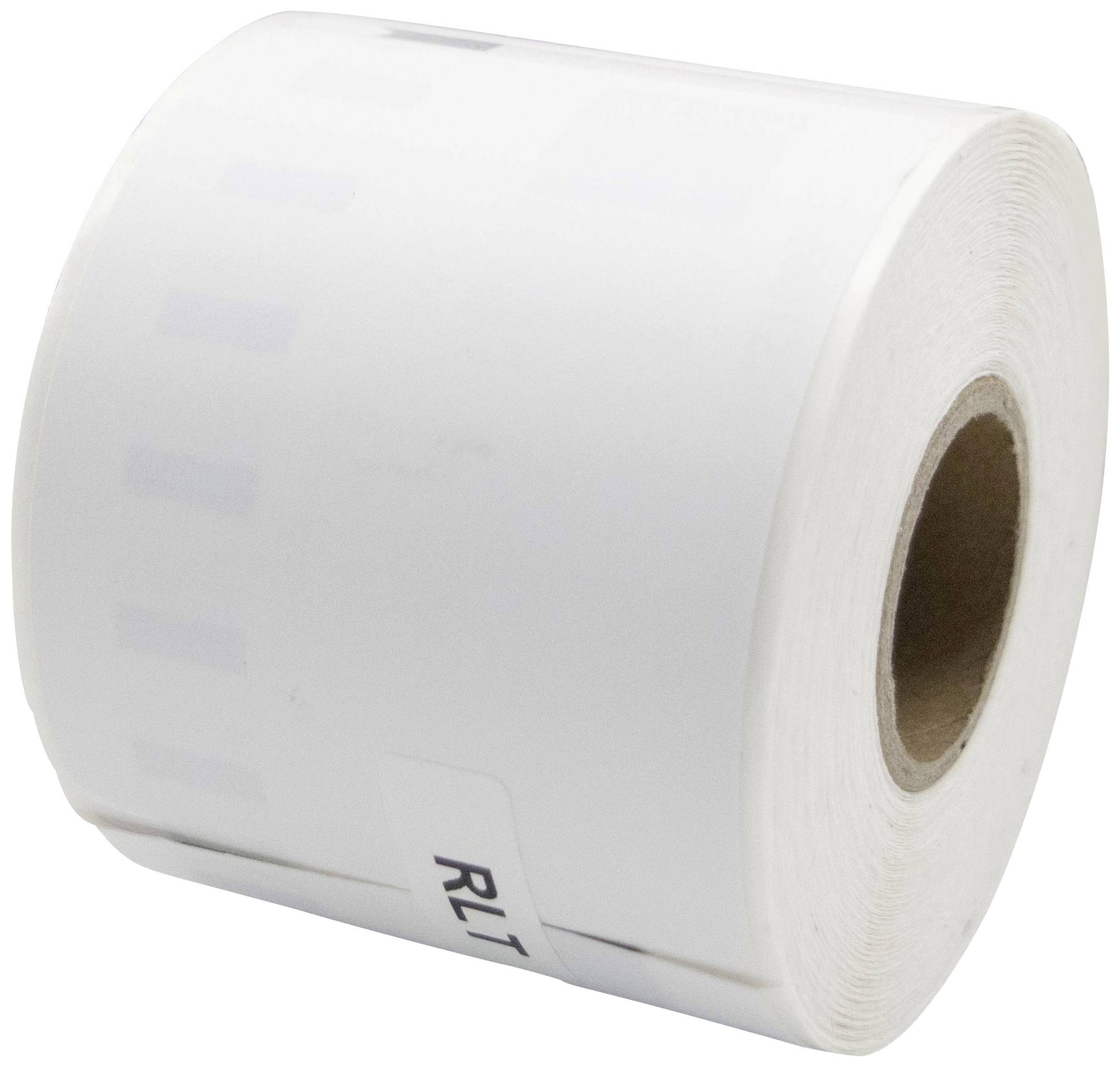 Fotografia rolek białych etykiet z brązowym rdzeniem tekturowym, które mogą być używane do drukowania lub oznaczania.