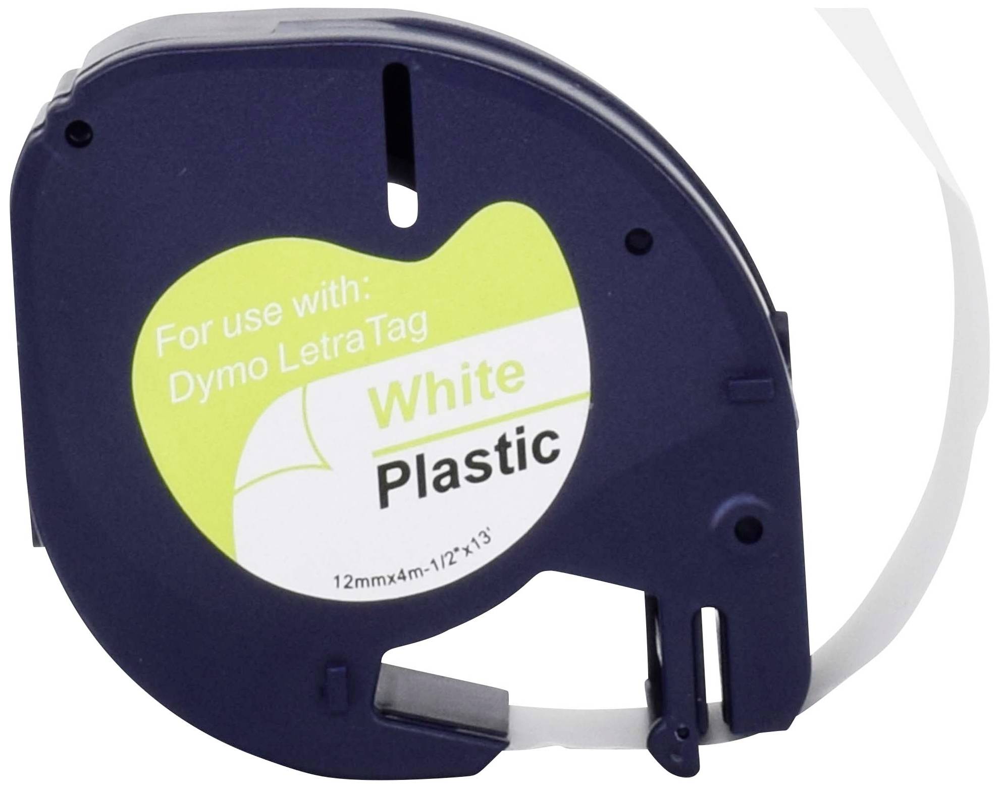 Kaseta z taśmą do drukarki etykiet Dymo LetraTag, biała taśma plastikowa, 12 mm x 4 m, odpowiednia do oznaczania różnych powierzchni.