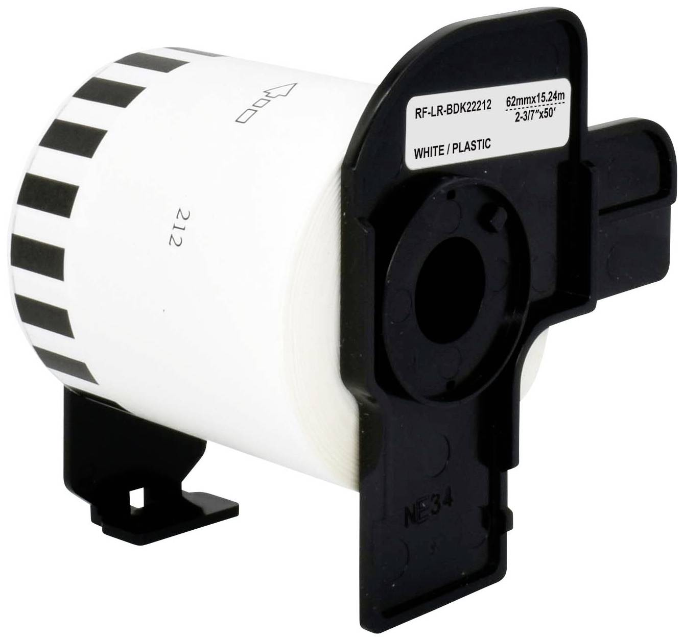 Rolka etykiet do drukarki, biała, 62 mm x 15,24 m, na czarnej rolce.