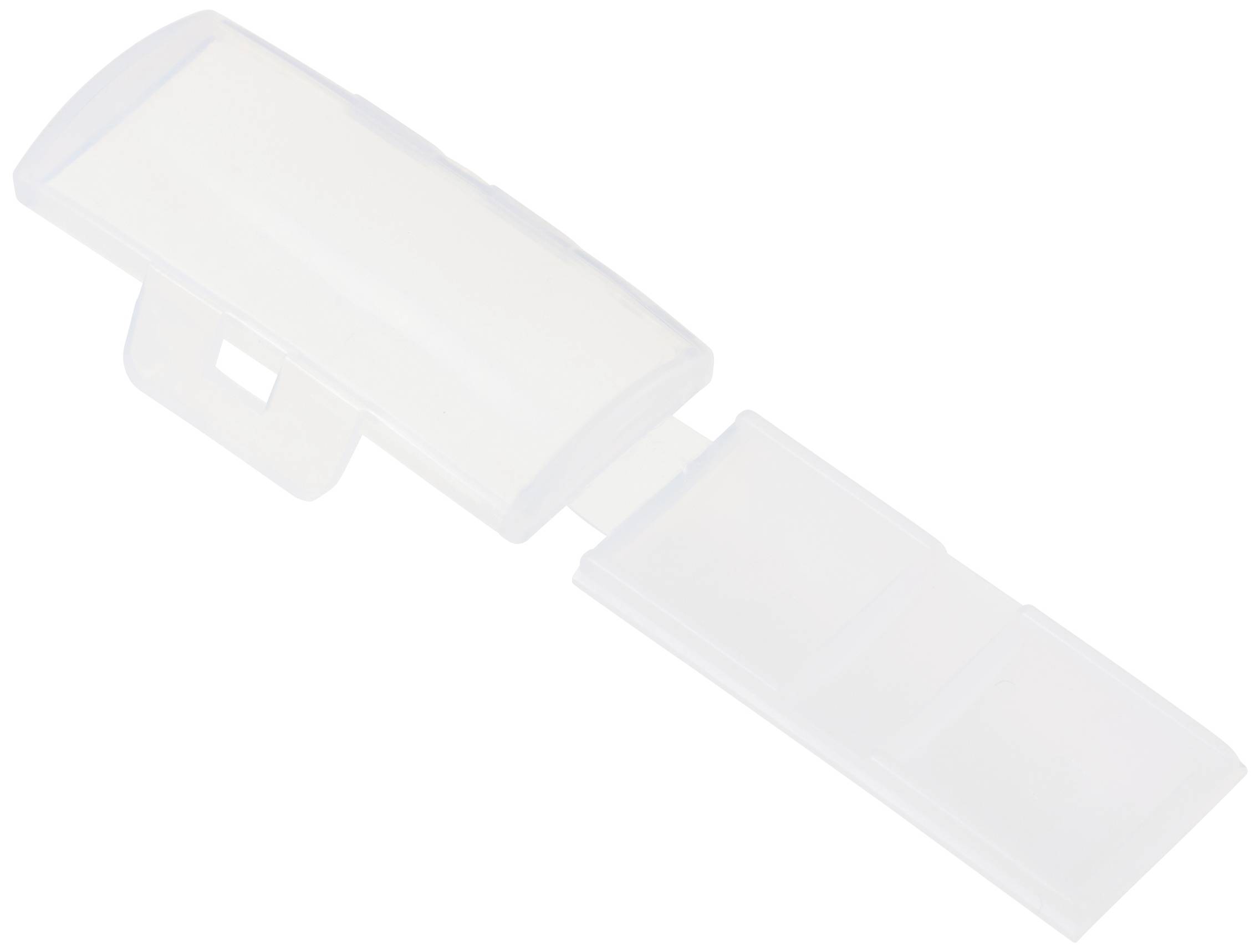 Biała, przezroczysta plastikowa obudowa z zdejmowaną pokrywką, prawdopodobnie przeznaczona do przechowywania małych przedmiotów.