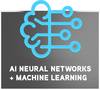 Niebieska ikona sieci neuronowej na szarym tle. Poniżej tekst: 'Sieci neuronowe AI + Uczenie maszynowe'.