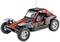 Zabawkowy buggy w stylu terenowym z napisem 'WHISKY BUGGY Metal G.V.', w czarno-czerwonym lakierowaniu, z widoczną anteną i amortyzatorami.