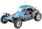 Niebieski i srebrny zabawkowy buggy terenowy z napisem 'OFF-ROADER' na masce i 'WHISKY BUGGY' z boku.