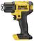 Akumulatorowa wiertarka w kolorze żółto-czarnym, marka Dewalt, model 18V XR, zamocowana bez akumulatora.
