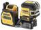 Żółto-czarny laser DeWalt 12V/18V z ładowarką. Wyposażony w wskaźniki statusu i kompaktowe wymiary, idealny do precyzyjnych prac.