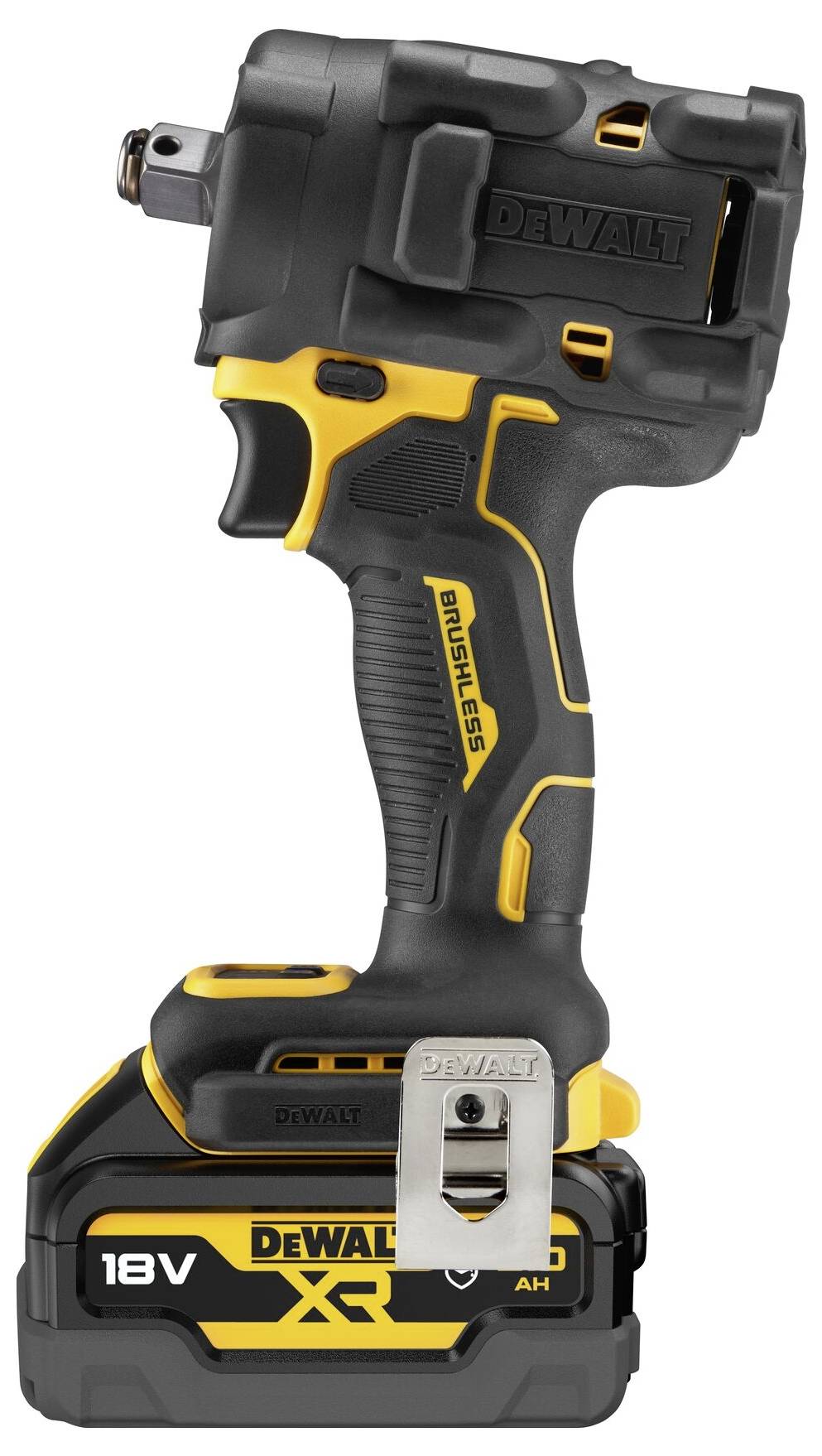 Akumulatorowy wkrętak udarowy z akumulatorem litowo-jonowym 18V, kompaktowy i ergonomiczny, w kolorze czarno-żółtym, odpowiedni do prac budowlanych i majsterkowania.