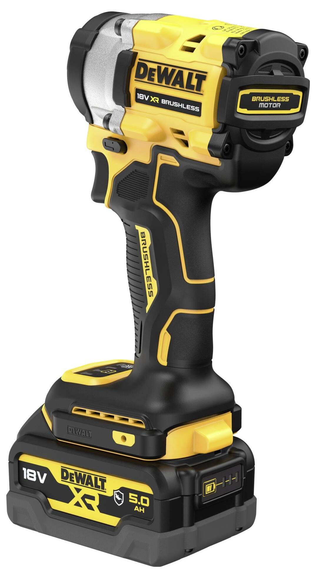 Wkrętarka akumulatorowa z żółto-czarnym designem, marki DeWalt, 18V XR Brushless, akumulator 5,0 Ah.