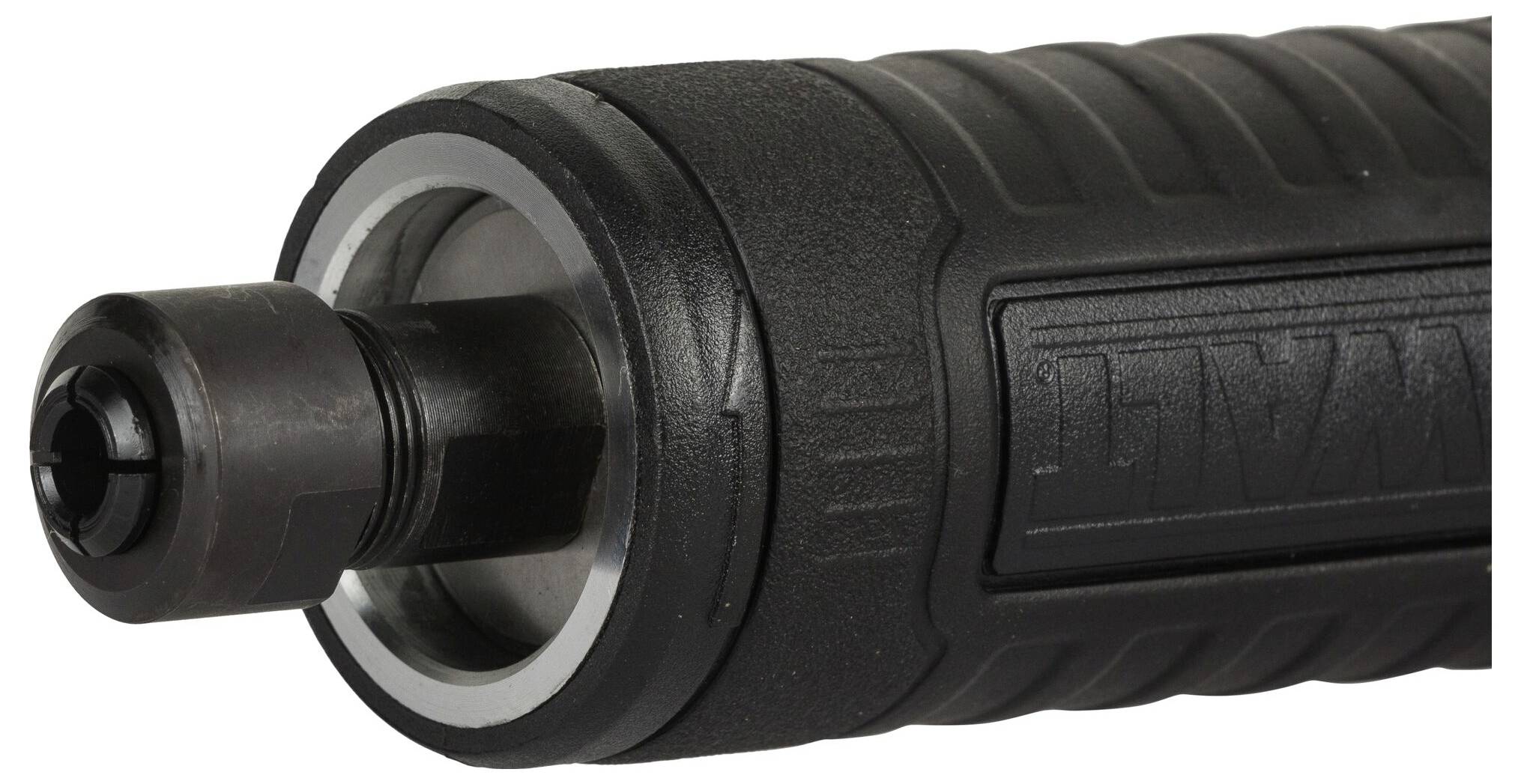 Zbliżenie czarnego wiertła z żłobkowanym uchwytem.