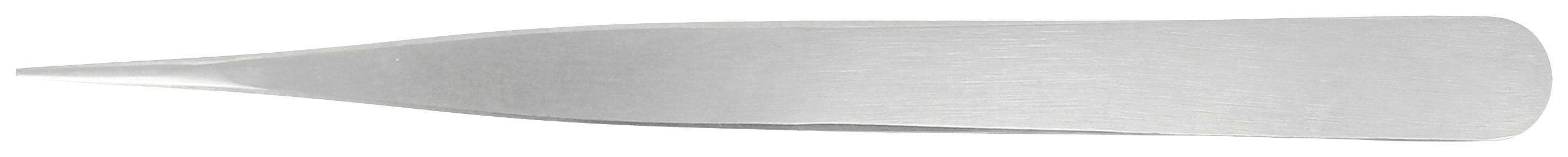 Srebrna, gładka łyżka do butów o lekko wygiętym kształcie.