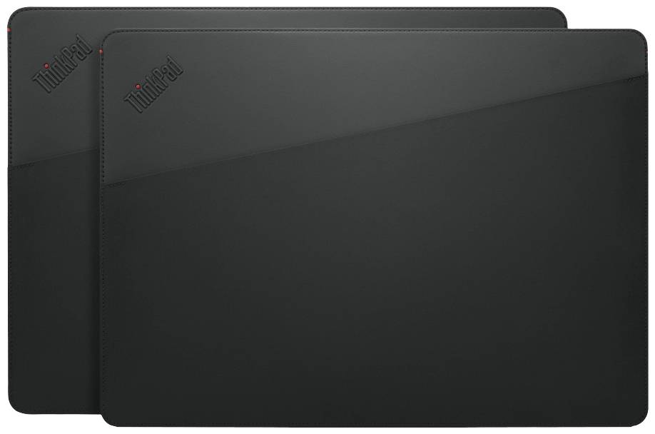 Dwa czarne laptopy ThinkPad leżące obok siebie w zamkniętej pozycji, bez widocznych logo lub napisów.