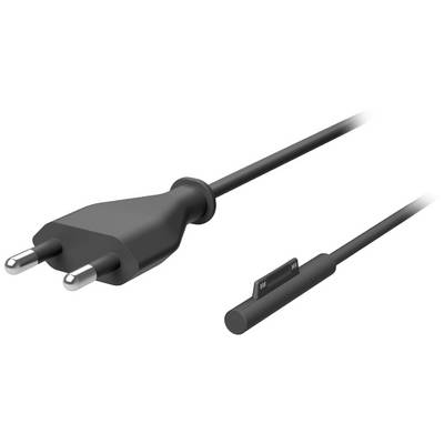 Czarny kabel ładujący z europejską wtyczką po jednej stronie i wąskim adapterem po drugiej stronie.