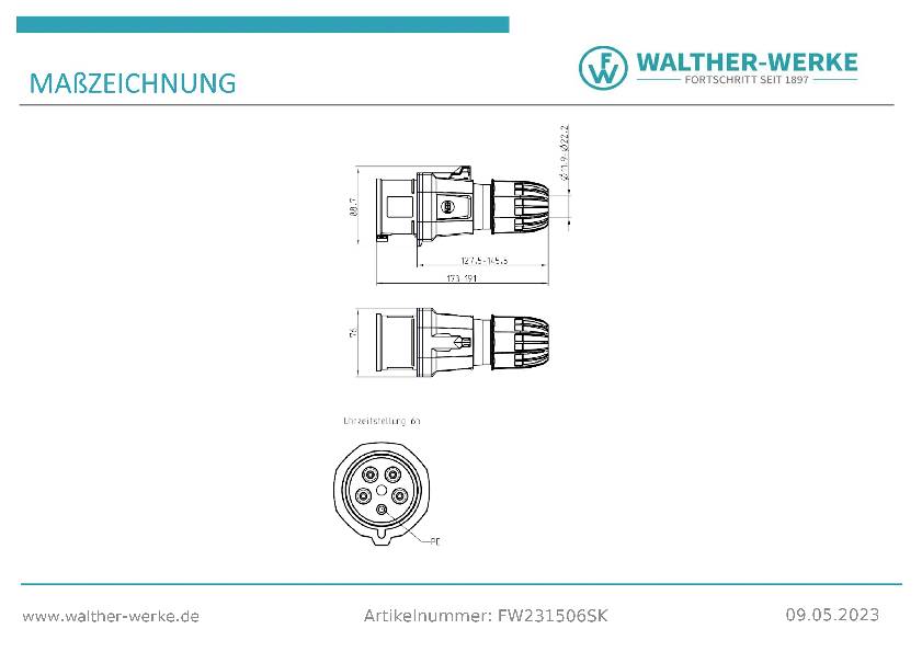 Штекер CEE Walther Werke FW231506SK 32 A 200 В, 415 В