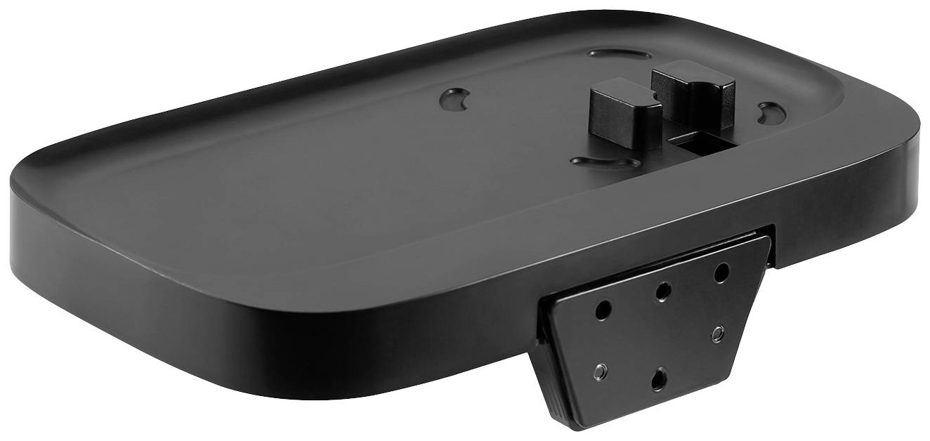 Płaska, prostokątna czarna płyta z uchwytem pośrodku oraz na dolnej krawędzi. Odpowiednia do montażu lub mocowania urządzeń.