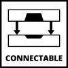 Dwie prostokątne figury ze strzałkami skierowanymi do wewnątrz. Pod spodem napis 'CONNECTABLE'. Symbol możliwości połączenia.