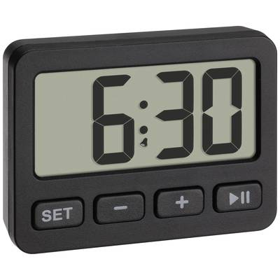 Czarny cyfrowy timer wyświetla '6:30', z trzema przyciskami poniżej: 'USTAW', plus i Odtwórz/Pauza.