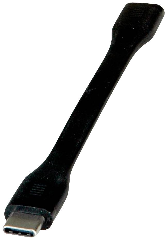 Czarny kabel przedłużający USB-C, prostokątny, elastyczny. Łączy urządzenia USB-C na krótkim dystansie.