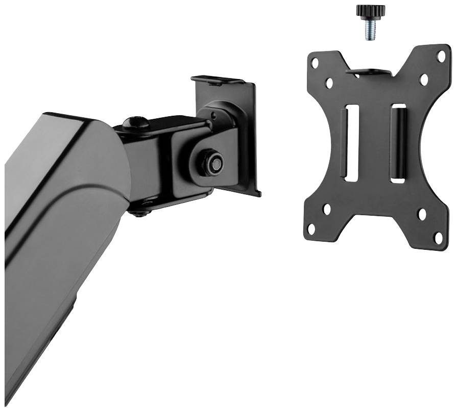 Płyta montażowa i ramię uchwytu monitora, w kolorze czarnym, z mocowaniem śrubowym u góry. Odpowiednie do zamocowania na ścianach lub biurkach.