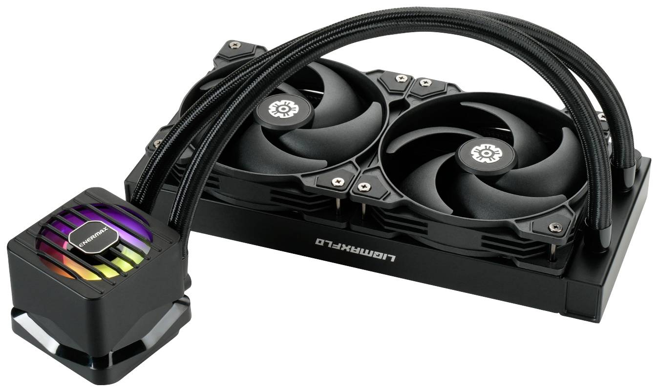 Wodny system chłodzenia komputera z dwoma wentylatorami i pompą, podświetlany kolorami tęczy. Idealny do komputerów dla graczy.