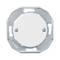 Okrągły, biały włącznik światła w metalowej oprawie, przedstawiony z perspektywy czołowej. Przełącznik posiada dwie widoczne śruby.