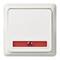 Biały włącznik światła z czerwoną kontrolką na dole, wskazujący status włącznika.