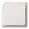 Biały, kwadratowy włącznik światła z tworzywa sztucznego na neutralnym tle.