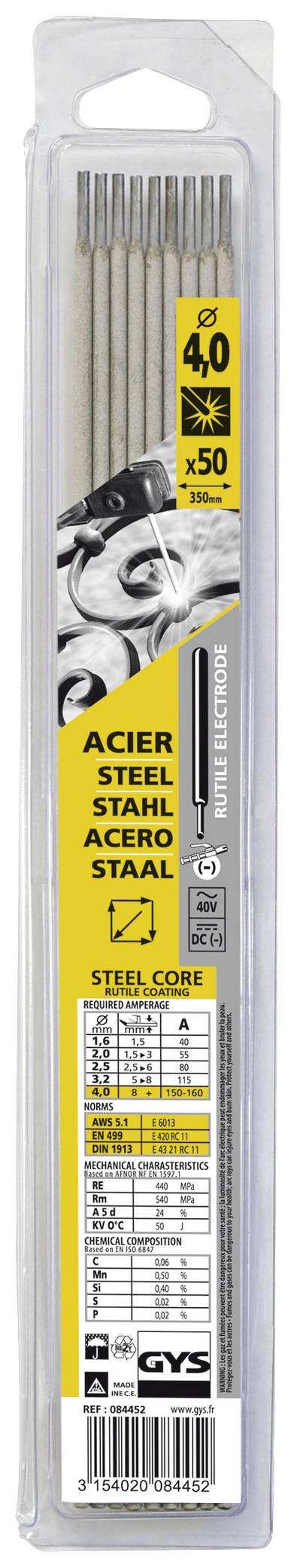 Зварювальний електрод GYS 084452, 4 мм x 300 мм, Н/Д, 50 шт.