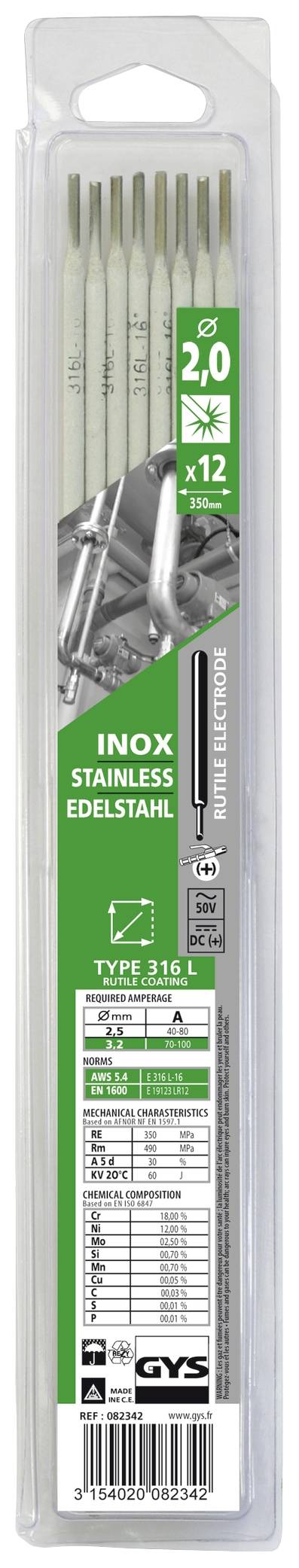 Зварювальний електрод GYS 082359, 2 мм x 350 мм, Н/Д, 12 шт.