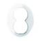 Biały, owalny obiekt z dwoma okrągłymi wycięciami pośrodku, przypominający abstrakcyjną formę lub rzeźbę.