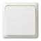 Biały włącznik naścienny, kwadratowy kształt, zaokrąglone narożniki, na prostym tle.