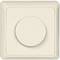 Kremowy włącznik światła z obrotowym przełącznikiem pośrodku, o prostokątnym kształcie.