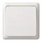 Biały przełącznik światła, kwadratowy i prosty w formie, zamocowany na białej ścianie.