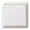 Biały włącznik światła w pozycji wyłączonej na białej ścianie. Prosta, kwadratowa forma z zaokrąglonymi narożnikami.