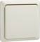 Elektryczny włącznik ścienny w kremowej obudowie, kształt kwadratowy z delikatnie zaokrąglonymi narożnikami.