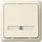 Prosty, beżowy włącznik światła z małym, przezroczystym okienkiem na środku u dołu.