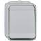 Szary, prostokątny włącznik światła o zaokrąglonych narożnikach, idealny do montażu naściennego we wnętrzach.