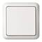 Biały włącznik światła na ścianie, kwadratowy z zaokrąglonymi krawędziami.
